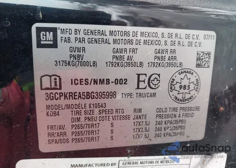 2011 Chevrolet Silverado 1500 Ls из США, поврежденный, VIN 3GCPKREA5BG395998